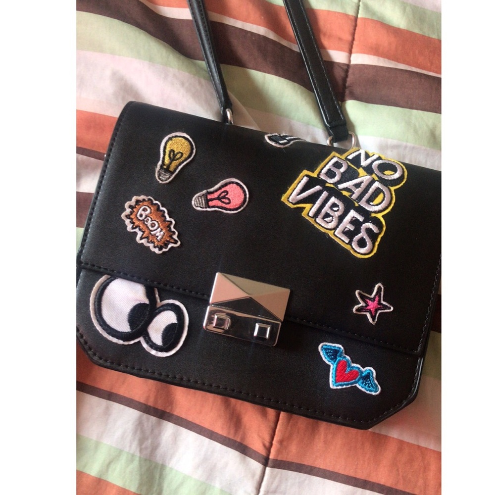 ZARA 'No Bad Vibes' Patch Black Handbag Purse